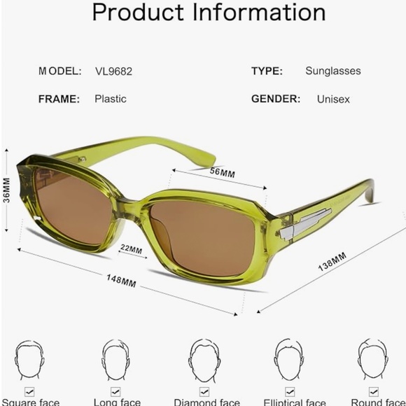 Olive Green Wrap Around Trendy Rectangle Men Women Y2K Cool Fashion Sunglasses - Picture 3 of 5